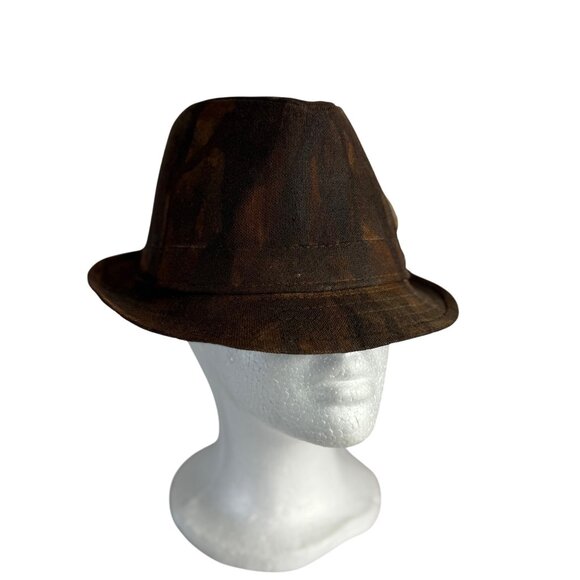 Distressed Fedora Brown Camo Floral Accent Steampunk Stagecoach Stingy Brim - Picture 13 of 13